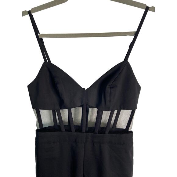 NBD Revolve Bianna Jumpsuit Slim Leg Boned Mesh Adjustable Strap Black Size XXS - Picture 6 of 13